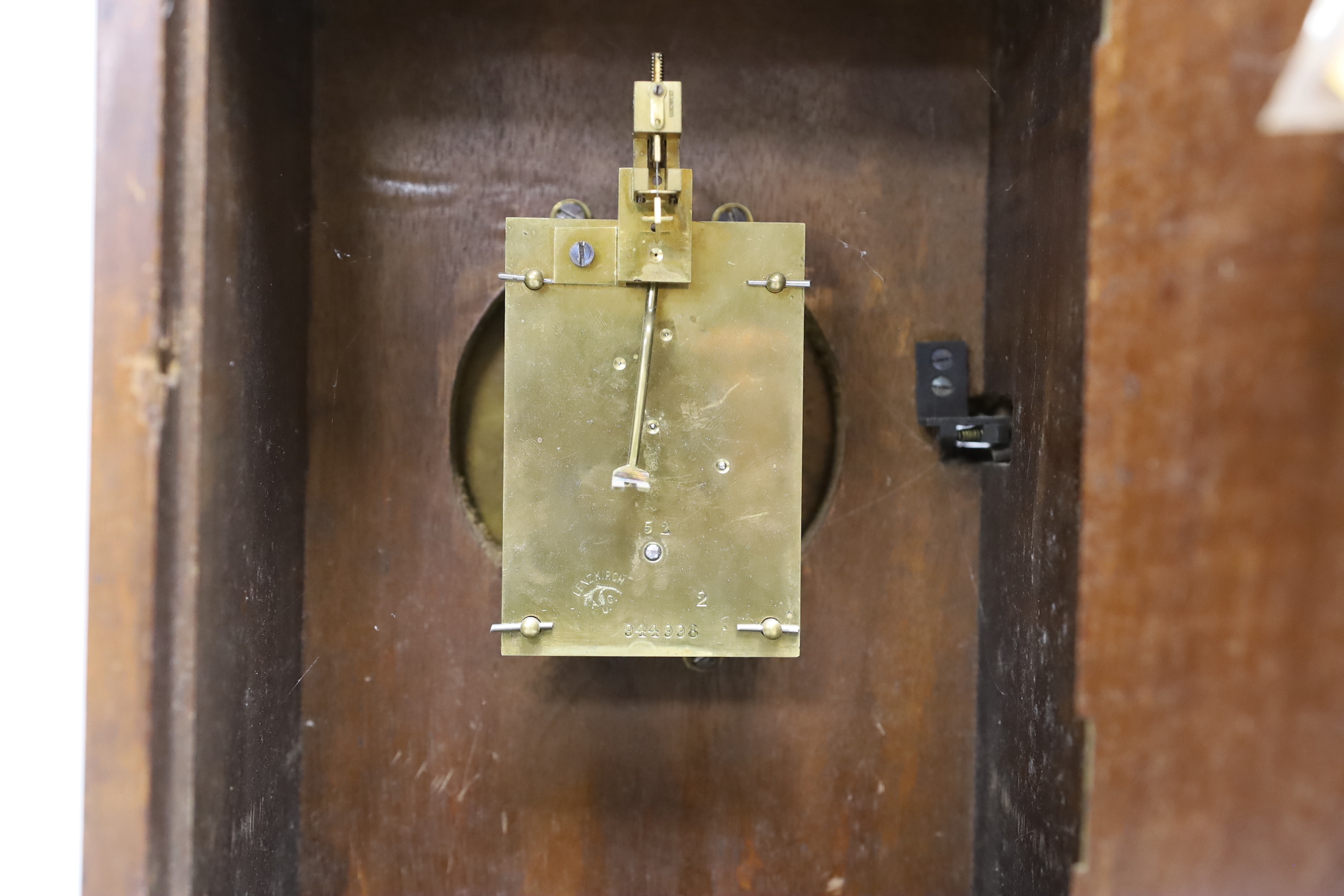 A late Victorian mahogany mantel clock, 35cm